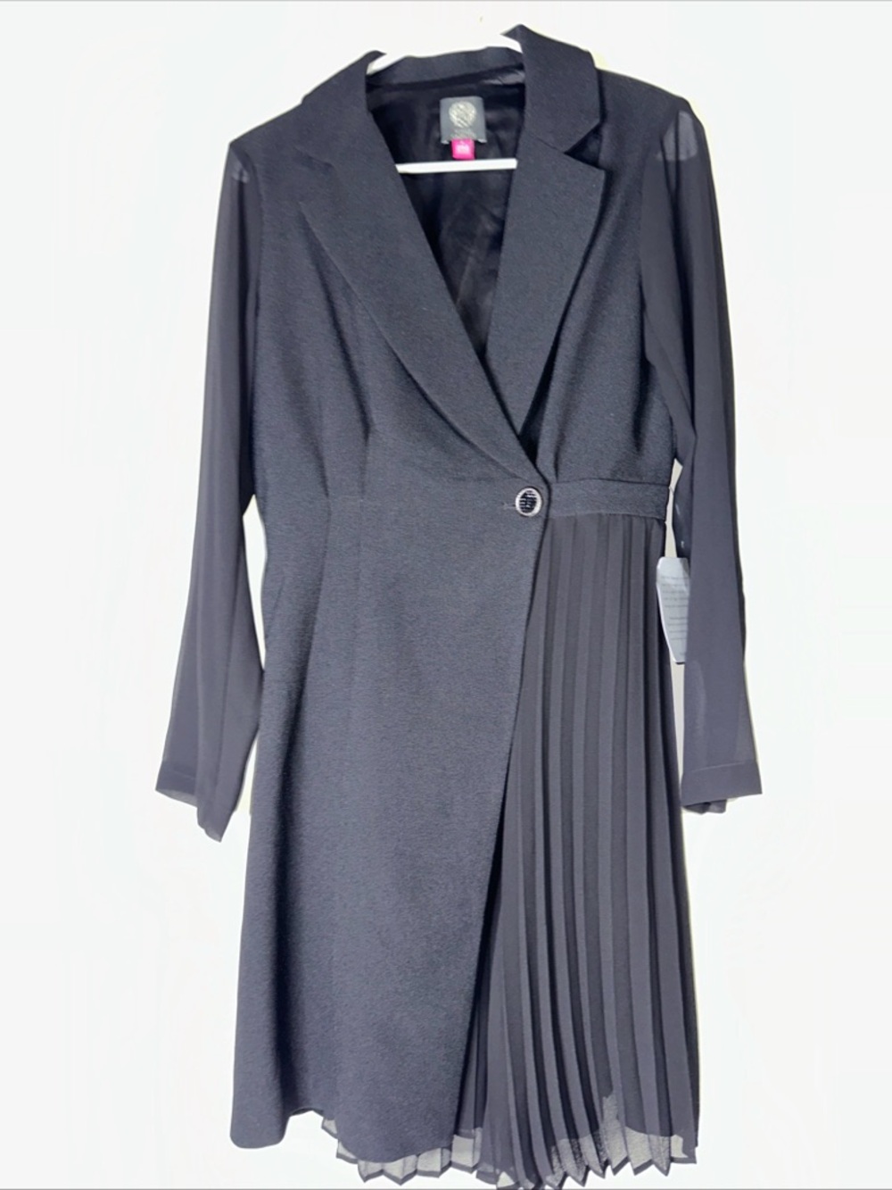 Vince Camuto via Nordstrom Black Pleated Wrap-Front Long Sleeve Dress